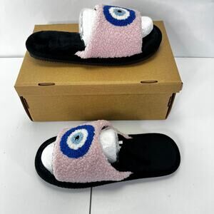 Pink Sherpa Evil Eye Slippers 8 NWT